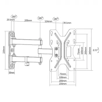 E+P WHS 151 Full-Motion TV Wall Mount for 23-49 inch Screens up to 30 kg, Black