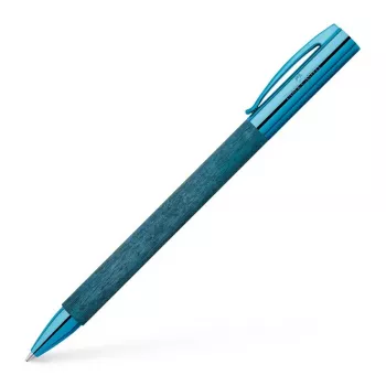 Stylo à bille Faber-Castell Ambition – corps en bois bleu, encre noire, anneau chromé 148035