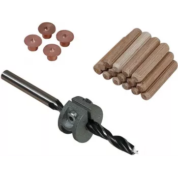 Wolfcraft 8 mm Beech Wood Dowel Set with Drill Bit, Depth Stop and Markers (50 Dowels, 56 Pieces) 2917000