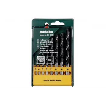 Ensemble de forets hélicoïdaux à bois Metabo 627202000, 8 pièces, 3-10 mm, HSS, pointe de centrage, cassette en plastique