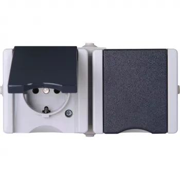 HEINRICH KOPP Prise Schuko 2 postes horizontale, précâblée, en saillie IP44 gris 16 A, 250 V (950655000)