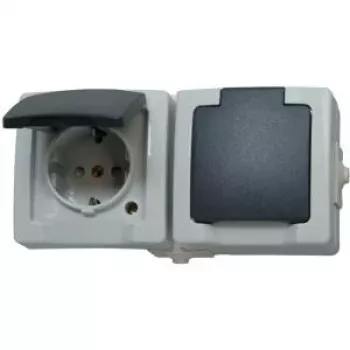 HEINRICH KOPP Prise Schuko 2 prises avec couvercle rabattable et protection accrue contre les contacts, gris (137056002)