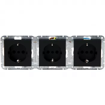 HEINRICH KOPP HK07 KombiQuick prise Schuko encastrée 3 postes, horizontale, noire, 16 A, 250 V, IP20, bornes à vis, sans protection enfant 133350001