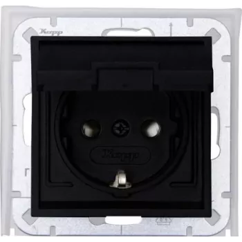 HEINRICH KOPP 954050001 Flush-Mounted Schuko Socket Outlet with Hinged Cover, IP44, 16 A, 250 V, Black