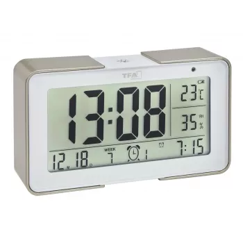 TFA Dostmann 60.2540.53 Réveil radio-piloté or/blanc