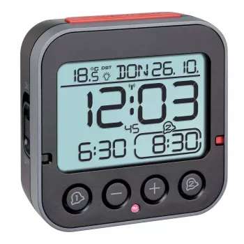 TFA Dostmann 60.2550.01 Réveil radio-piloté noir avec deux heures de réveil