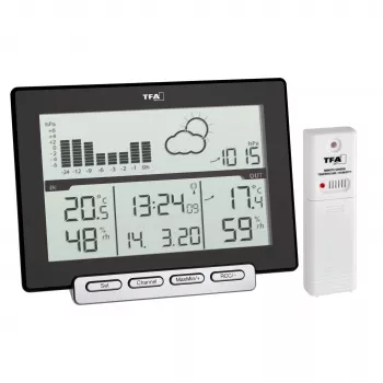 TFA Meteo Sens 35.1139.01 Station météo sans fil avec prévisions sur 12-24 heures, phase de la lune et sonde extérieure