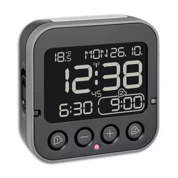 TFA Dostmann 60.2552.01 Réveil radio-piloté noir double alarme