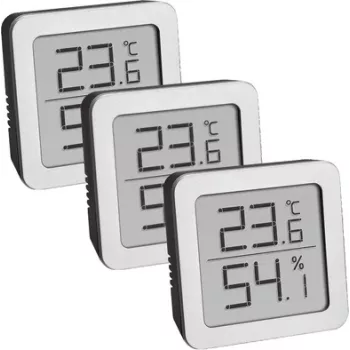 TFA Dostmann 95.2019.54 Ensemble de 3 thermo-hygromètres numériques pour la surveillance du climat intérieur, blanc/argent