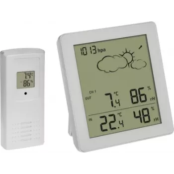 TFA Dostmann CLEAR station météo sans fil avec sonde extérieure, prévisions 12-24h, horloge radio-pilotée, noire 35.1168.02