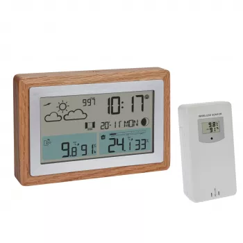 Station météo sans fil TFA Dostmann OAK avec cadre en chêne et sonde extérieure 35.1167.54