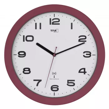Horloge murale radio-pilotée TFA Dostmann 60.3554.05, rouge, 320 mm de diamètre