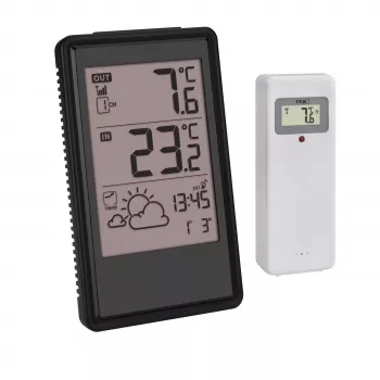 Station météo sans fil TFA Dostmann 35.1170.01 avec prévisions sur 6-12 heures, température et humidité intérieure/extérieure, horloge radio-pilotée, compatible jusqu'à 3 sondes