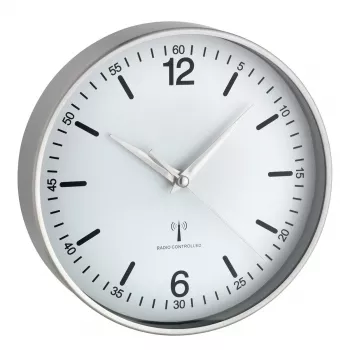 TFA DOSTMANN Horloge murale radio-pilotée 60.3503.02, diamètre 195 mm, cadre en aluminium, cadran blanc, argent