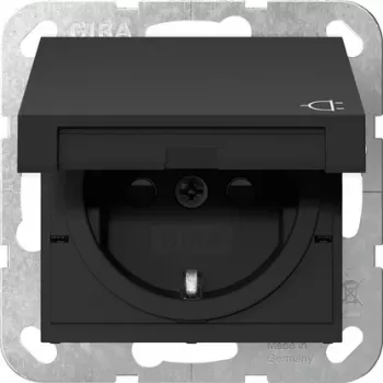 Prise SCHUKO Gira avec capot rabattable et serrure à cylindre, System 55, blanc pur 4414005