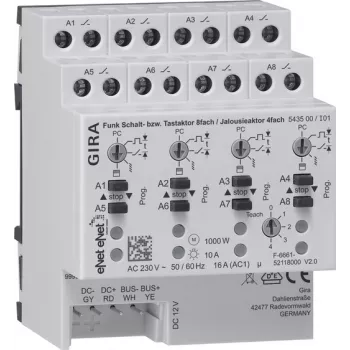 Actionneur sans fil commutation/volet roulant GIRA pour rail DIN 8 canaux 4A 543500