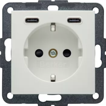 Prise Schuko avec USB-C 20W PD Hager Berker 48151909, S.1, blanc polaire brillant