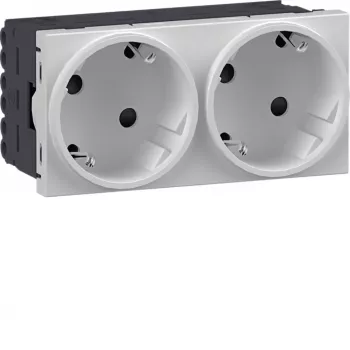 Prise SCHUKO HAGER GS20229016, 2 gangs, 33°, blanc trafic