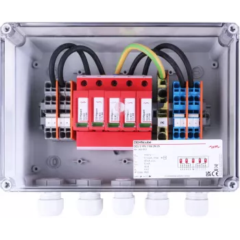 Coffret de combinaison de chaînes PV DEHN 900923 DCU 2 YPV 1100 2M 2S avec parafoudre, IP65, 2 MPPT, 2 chaînes par MPPT