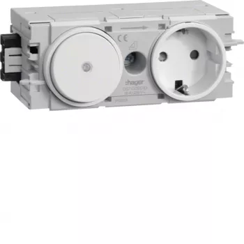 Prise Schuko HAGER GS11009016 avec commutateur va-et-vient, blanc signalisation