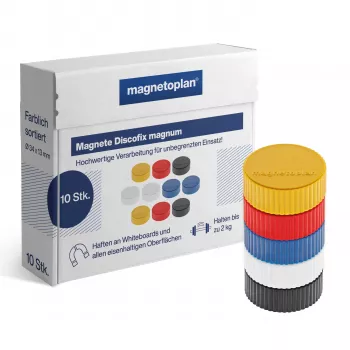 Aimants pour tableau blanc Discofix Magnum Magnetoplan assortis, 34 mm, 10 pièces 1660010