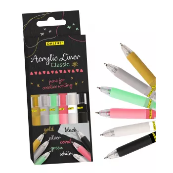 ONLINE® Classic ensemble de marqueurs acryliques 1,0 mm, 6 couleurs assorties (18631/6)