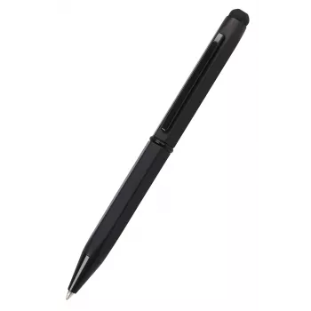 Stylo bille stylet ONLINE SCHREIBGERÄTE Hexagon, corps noir, encre bleue, stylet capacitif, mécanisme rotatif, trait moyen 21035/3D