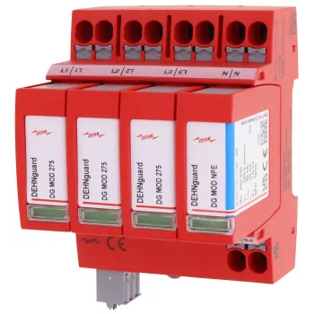 Parafoudre DEHN DEHNguard MP TT 275 FM type 2, 4 pôles, 275 V AC, montage sur rail DIN, avec contact de signalisation à distance 942315
