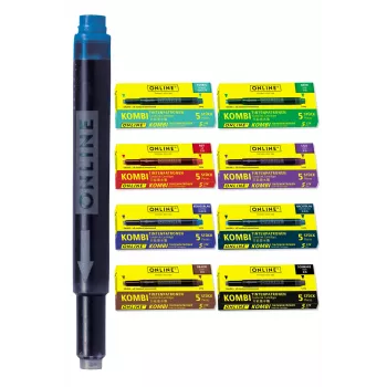 ONLINE Universal Fountain Pen Ink Cartridges, 6 Assorted Colours (Royal Blue, Black, Brown, Night Blue, Purple, Red), Standard International Short 70057