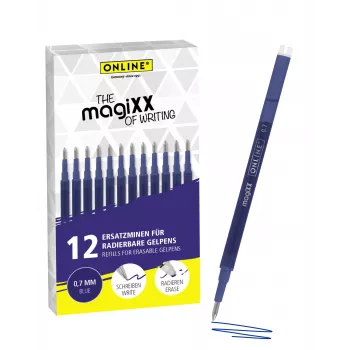 Recharges de stylo gel ONLINE magiXX bleues 0,7 mm medium lot de 12 (40167)