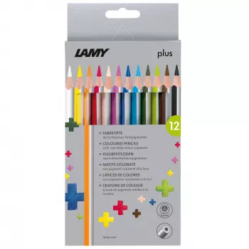 Crayons de couleur triangulaires LAMY plus, étui carton de 12 pièces, forme triangulaire ergonomique, surface mate, couleurs assorties (1222007)