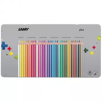 Crayons de couleur triangulaires LAMY Plus, étui métallique de 36 pièces, forme triangulaire ergonomique, finition mate, couleurs assorties (1226065)