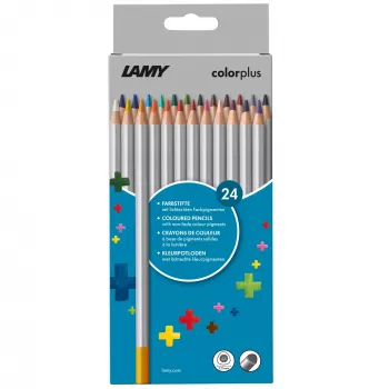 Crayons de couleur LAMY colorplus, 24 couleurs assorties, forme triangulaire ergonomique, finition mate, mine résistante à la casse, étui carton 1233469