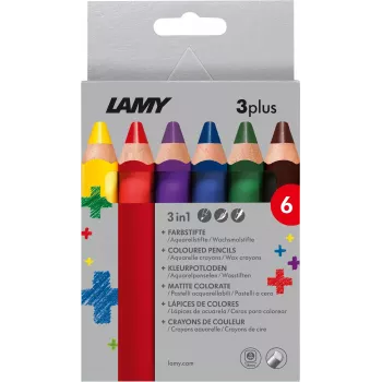 Crayons de couleur LAMY 3plus, ensemble de 6, ergonomiques triangulaires, mine extra épaisse résistante à la casse, couleurs assorties 1222002