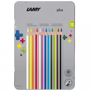 LAMY plus Triangular Colour Pencils, 12-Piece Metal Case, Ergonomic Triangular Shape, Matte Surface, Break-Resistant Lead 1222009