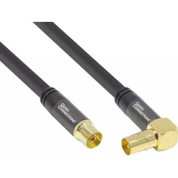 Câble d'antenne SAT Good Connections SmartFLEX, fiche coaxiale IEC coudée vers prise, plaqué or, quadruple blindage, blindage 120 dB, noir, 20 m (GC-M2079)