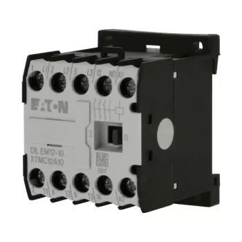 Mini-contacteur Eaton DILEM12-10, 3 pôles, 12 A, bobine 230 V 50 Hz / 240 V 60 Hz, 1 contact auxiliaire NO, IP20, noir/blanc 127075