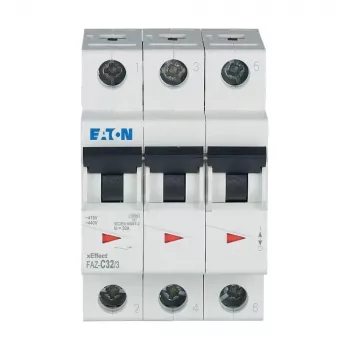 Disjoncteur miniature Eaton FAZ-C32/3 type C, 32 A, 3 pôles, 10 kA, rail DIN 278876