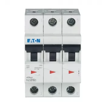 Disjoncteur miniature EATON FAZ-D16/3, 16 A, 3 pôles, courbe D, 6 kA 278896