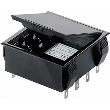 Bopla porte-piles pour 4 piles AA (Mignon) avec connexion à souder pour bloc 9V, 65 x 65 x 21,5 mm, noir 46600000