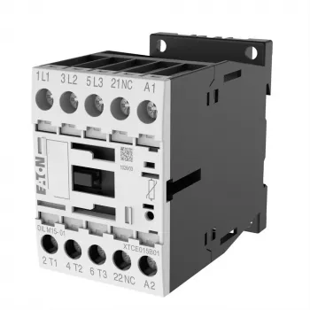 Eaton DILM15-01 24VDC 3-Pole Contactor, 1 NC Auxiliary, 15 A AC-3, DIN Rail/Screw 290108