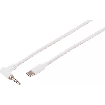 Câble audio USB-C S CONN MAXIMUM CONNECTIVITY, fiche coudée 3,5 mm, TRS, blanc, 0,9 m 14-06226