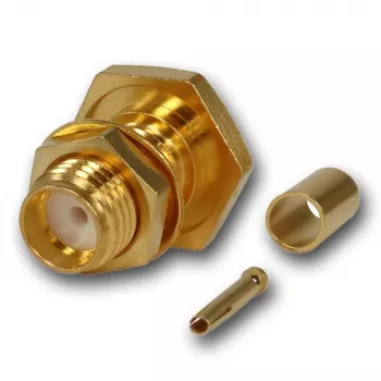 Connecteur femelle SMA à sertir à traversée de cloison Telegärtner pour RG-316/U, doré, 50 ohms, DC-6 GHz J01151A0001Z