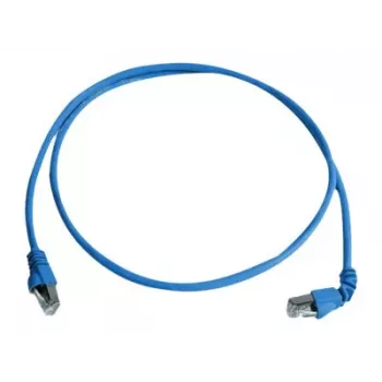 Câble patch S/FTP Cat 6A Telegärtner, PiMF, 1,0 m, bleu, un RJ45 coudé, LSZH, 10 Gbit/s L00000A0198