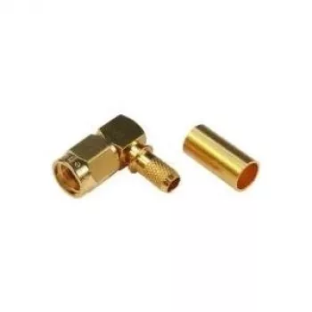 Connecteur à sertir coudé RP-SMA TELEGÄRTNER pour RG-58C/U, 50 Ohm, doré