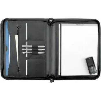 JÜSCHA Alassio Writing Portfolio MILANO, DIN A4, Genuine Leather, Black, Zipper Closure, Pen Loops, Business Card Slots 30013