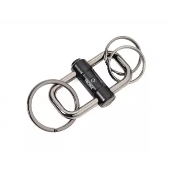 TROIKA 2-WAY KEY porte-clés à fermeture rapide, métal moulé noir mat avec anneau fendu amovible (KR22-09/BK)