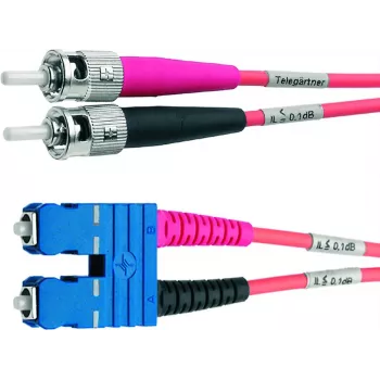 Telegärtner câble patch fibre optique OM4 ST vers SC, 50/125µm multimode, 2 m, aqua L00891A0079