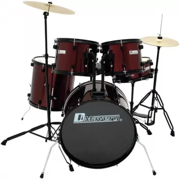 Dimavery DS-200 Drum Set Wine Red incl. Bass Drum Pedal and Cymbals