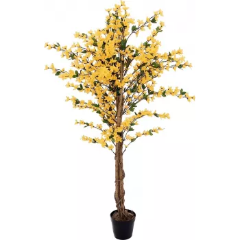 EUROPALMS Artificial Forsythia Tree with 3 Trunks, Yellow, 150cm 82507102